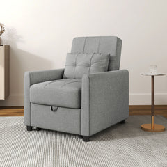 HOMCOM Linen-Look Single Chair Bed - Light Grey