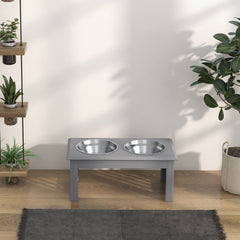 PawHut Raised Dog Feeding Bowls with Stand, Stainless Steel for Medium Dog, 58L x 31W x 25H cm - Grey