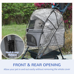 PawHut Dog Stroller with Rain Cover, Dog Pushchair One-Click Fold Trolley Jogger with EVA Wheels Brake Basket Adjustable Canopy Safety Leash for Small Dogs, Grey