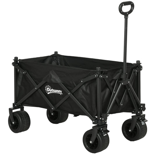 Outsunny Folding Garden Trolley, Outdoor Wagon Cart with Carry Bag, for Beach, Camping, Festival, 120KG Capacity, Black