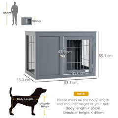 PawHut Furniture Style Dog Crate for Small and Medium Dogs, End Table Pet Cage with Two Lockable Doors - Grey