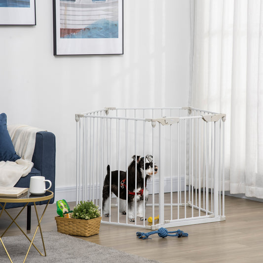 PawHut 5 Panels Pet Playpen Metal Fence w/ Walk Through Door - White