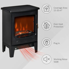 HOMCOM Electric Fireplace Stove, Free standing Fireplace Heater with Realistic LED Flame Effect, Overheat Safety Protection, 900W/1800W, Black