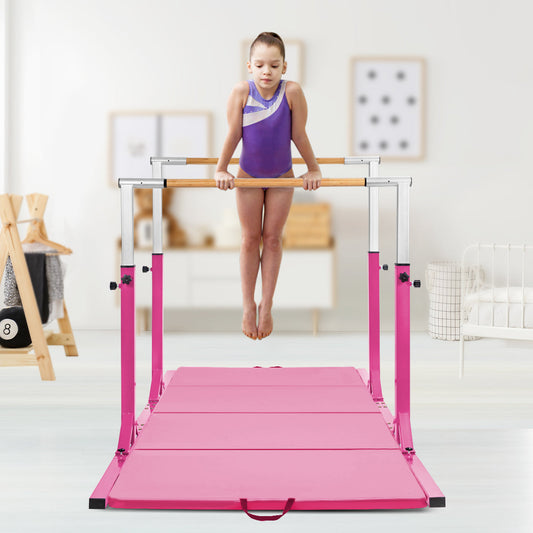 Kids Parallel Gymnastics Bar with Adjustable Width and 11-Level Heights-Pink