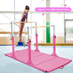 Kids Parallel Gymnastics Bar with Adjustable Width and 11-Level Heights-Pink