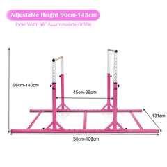 Kids Parallel Gymnastics Bar with Adjustable Width and 11-Level Heights-Pink