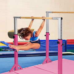 Kids Parallel Gymnastics Bar with Adjustable Width and 11-Level Heights-Pink