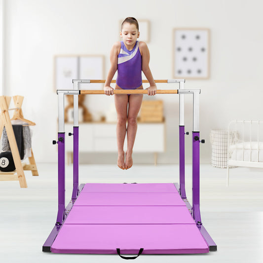 Kids Parallel Gymnastics Bar with Adjustable Width and 11-Level Heights-Purple