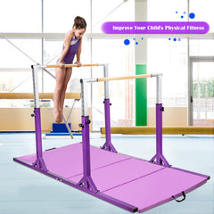 Kids Parallel Gymnastics Bar with Adjustable Width and 11-Level Heights-Purple