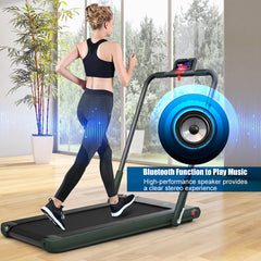 Folding Treadmill with LED Display Bluetooth Speaker-Green