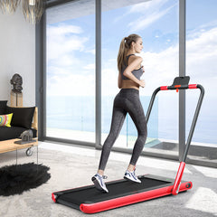 Folding Treadmill with LED Display Bluetooth Speaker-Red