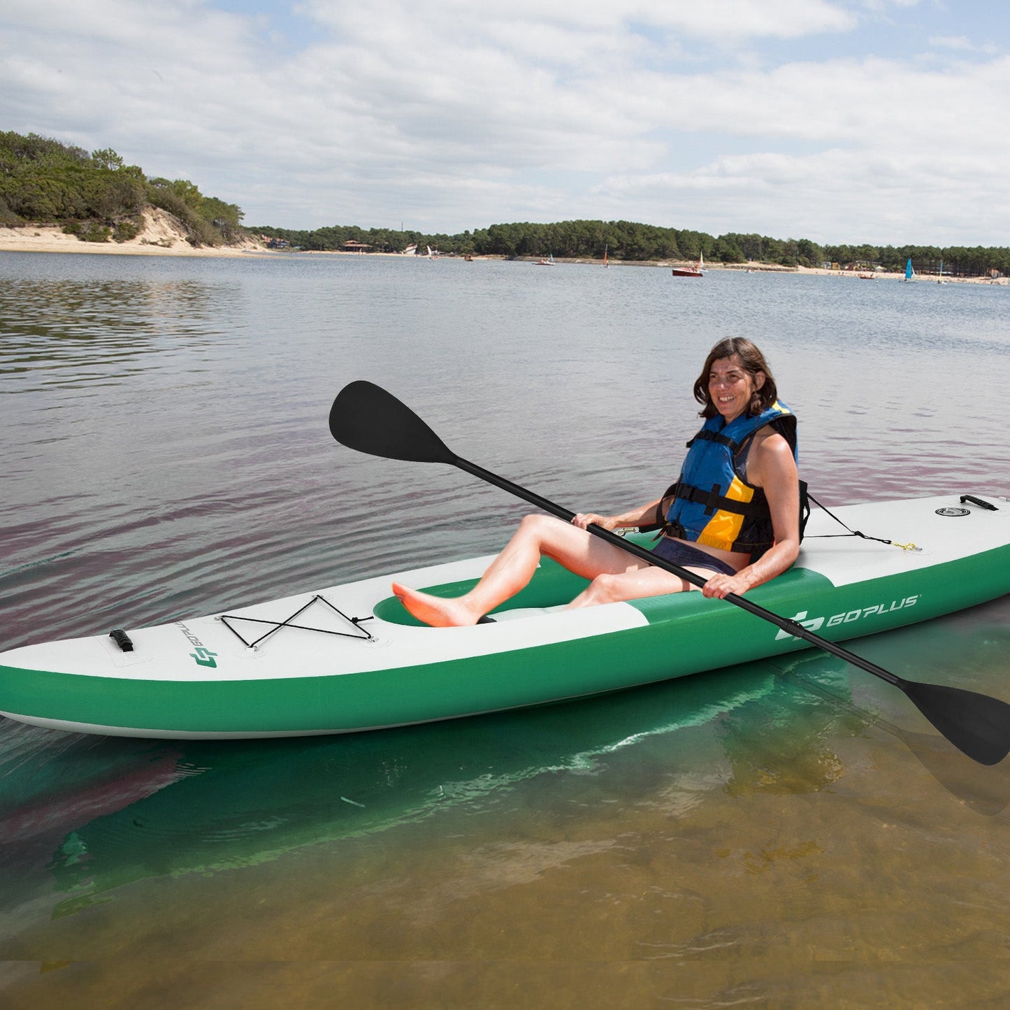 Inflatable Kayak with Adjustable Aluminum Oar for River Lake Sea-Green