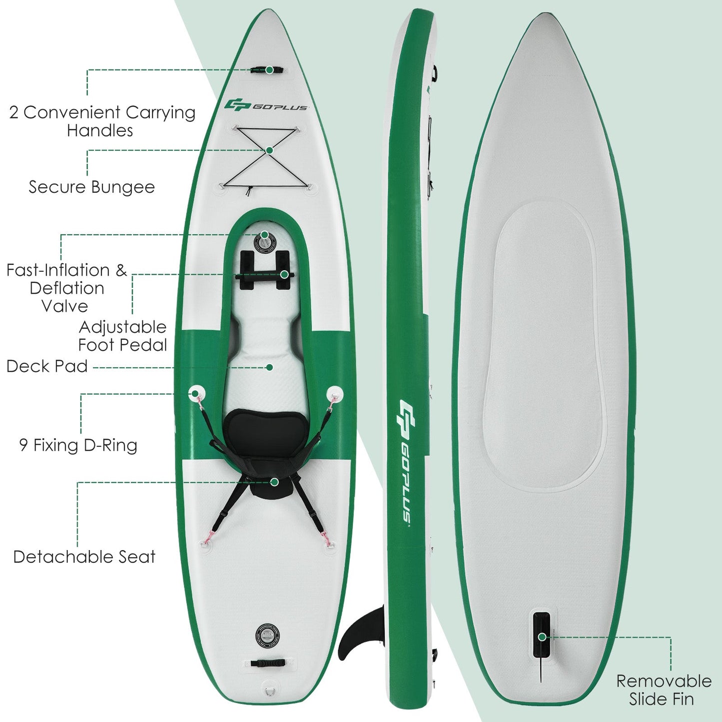 Inflatable Kayak with Adjustable Aluminum Oar for River Lake Sea-Green