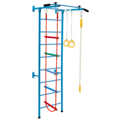 Swedish Ladder Set with Climbing Frame Pull-up Bar Ropes and Rings-Blue