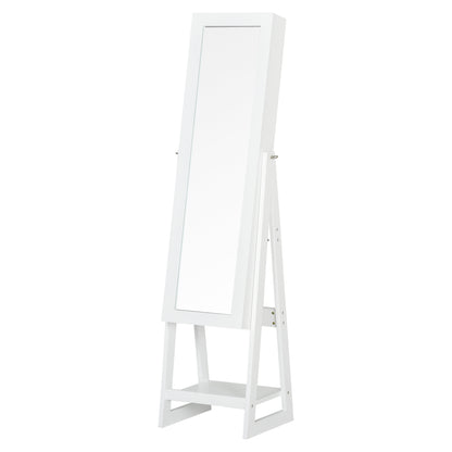 HOMCOM Jewellery Cabinet, Standing Mirror with LED Lights, Full-Length Mirror with Storage Drawers, Hooks and Shelves, Make-Up Armoire, Jewellery Organiser for Bedroom, White