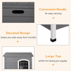 PawHut Wooden Dog House with Removable Bottom, Wire Door, Openable Top, Pet Shelter for Small Dog, 80 x 55 x 53.5cm, Dark Grey