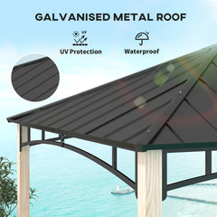 Outsunny 3 x 3 m Decorative Metal Gazebo - Black/Wood-Effect