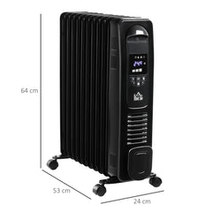 HOMCOM 2500W Digital Display Oil Filled Radiator, 11 Fin Portable Electric Heater with Timer, Adjustable Thermostat, Three Heat settings, Safety Cut Off, Remote, Black