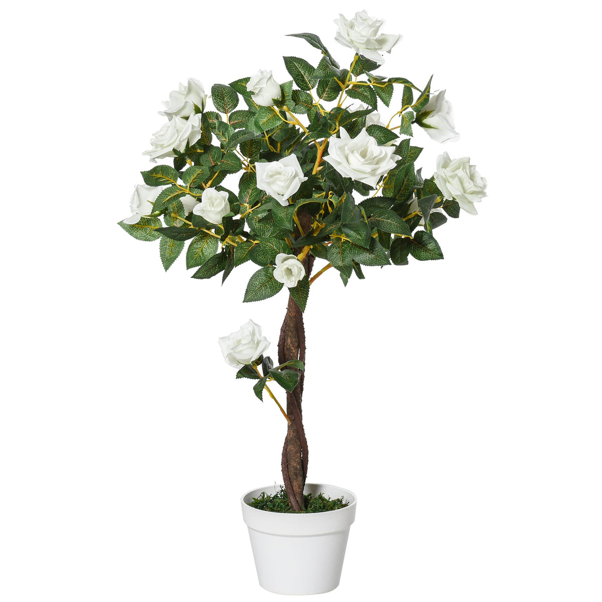 Outsunny Artificial Plants White Rose Floral in Pot, Fake Plants for Home Indoor Outdoor Decor, 90cm