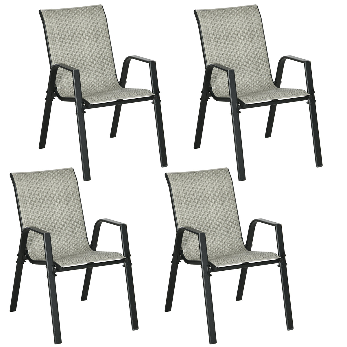 Outsunny Four-Piece Stacking Rattan Garden Seat Set - Mixed Grey