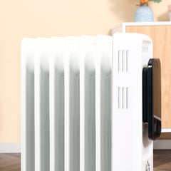 HOMCOM 1500W Oil Filled Radiator, 7 Fin Portable Electric Heater with LED Display, 24H Timer, 3 Heat Settings, Adjustable Thermostat, Safety Cut off, Remote Control, White