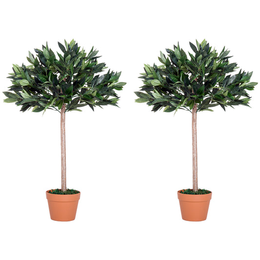 Outsunny 3ft Artificial Olive Tree Indoor Plant Greenery for Home Office Potted in An Orange Pot Set of 2