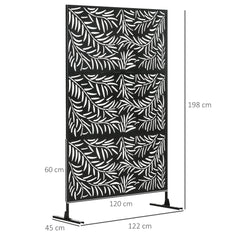 Outsunny Decorative Privacy Screen with Stand, 6.5FT Freestanding Metal Outdoor Divider, Decorative Privacy Panel with Expansion Screws for Garden Patio Pool Hot Tub, Willow Branch Style, Black