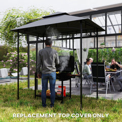 Outsunny Grill Gazebo Replacement Canopy Roof for 1.5 x 2.4m Frame, UPF50+ Protection, Double Tiered 5' x 8' Outdoor BBQ Gazebo Cover Replacement, TOP COVER ONLY, Dark Grey