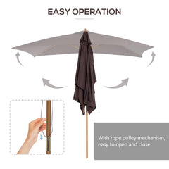 Outsunny 2 x 3m Wooden Garden Parasol Umbrella Outdoor Sun Shade Canopy, Dark Coffee