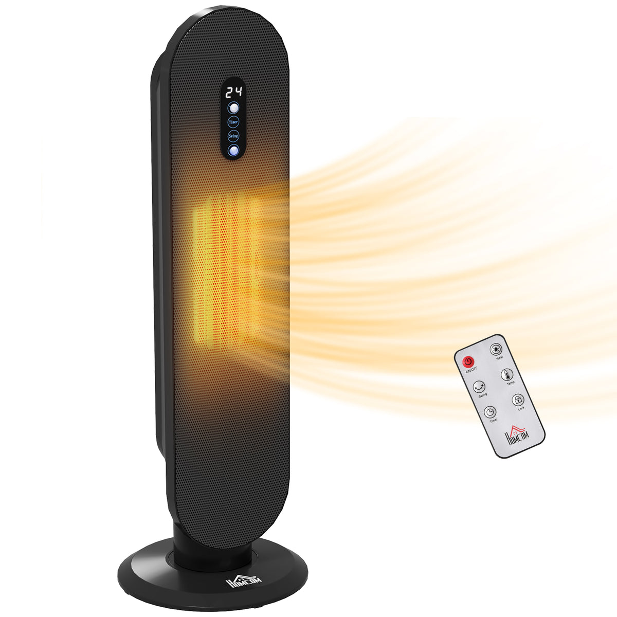 HOMCOM 45√Ç¬∞ Oscillating Ceramic Space Heater, with Remote - Black