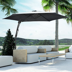 Outsunny 3m Cantilever Parasol with Easy Lever, Patio Umbrella with Crank Handle, Cross Base and 6 Metal Ribs, Outdoor Sun Shades for Garden, Grey