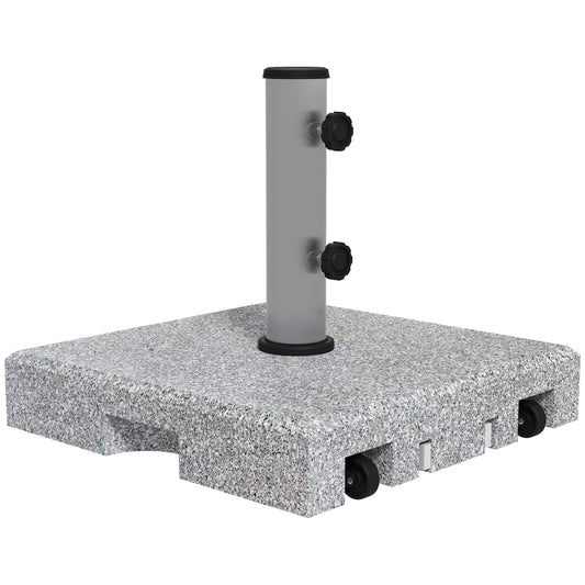 Outsunny Granite Parasol Base, 28kg Heavy Duty Square Umbrella Stand with Wheels, Retractable Handle, Stainless Steel Tube, Grey