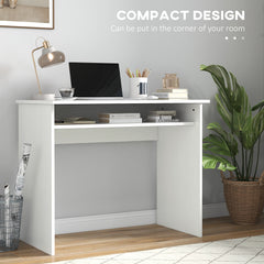 HOMCOM Modern Computer Desk, Home Office Table, Small Writing Desk with Storage Shelf, 90 x 50cm, White Wood Grain