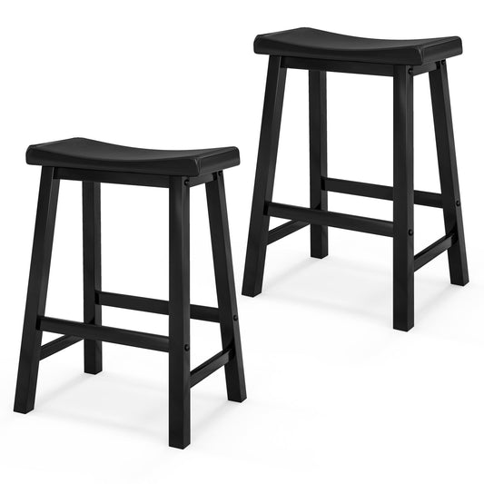 Saddle Stools Set of 2 with Solid Wood Legs and Footrests-Black