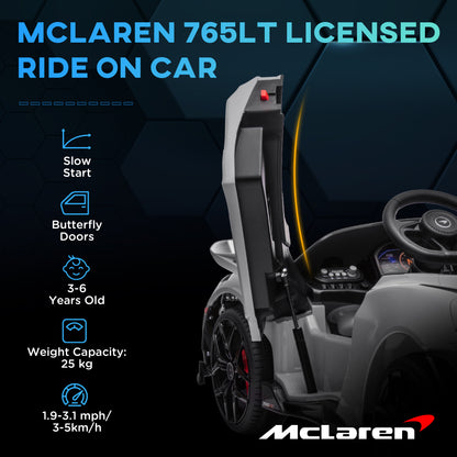 سيارة كهربائية للأطفال مرخصة من AIYAPLAY McLaren 765LT بقوة 12 فولت مع أبواب على شكل فراشة وجهاز تحكم عن بعد وعجلات نقل، باللون الرمادي