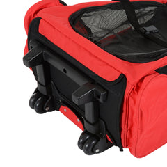 PawHut Pet Travel Backpack Bag Cat Puppy Dog Carrier w/ Trolley and Telescopic Handle Portable Stroller Wheel Luggage Bag (Red)