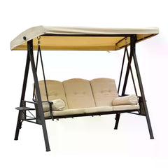 Outsunny Swing Chair Hammock Chair 3 Seater Canopy Cushion Shelter Outdoor Bench Steel Beige