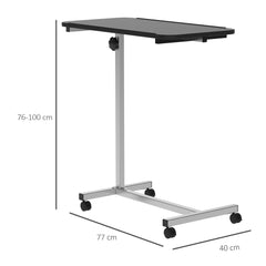 HOMCOM Height Adjustable Over Bed Table with Wheels, C Shaped Laptop Desk, Portable Hospital Bed Table for Living Room, Bedroom, Black