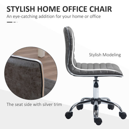 HOMCOM Armless Task Desk Chair, Swivel Office Chair with Microfibre Cloth, Adjustable Seat Height, Chrome Base, Wheels for Home, Grey
