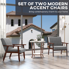 HOMCOM Mid Century Accent Chairs Set of 2, with Wooden Legs - Grey