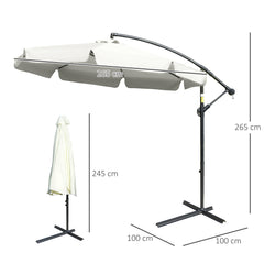 Outsunny 2.7m Garden Banana Parasol Cantilever Umbrella with Crank Handle and Cross Base for Outdoor, Hanging Sun Shade, Cream White