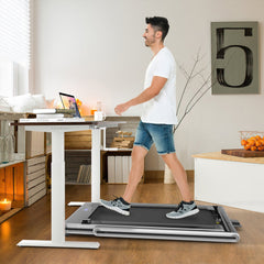 2-in-1 Folding Under Desk Treadmill with Dual LED Display-Silver