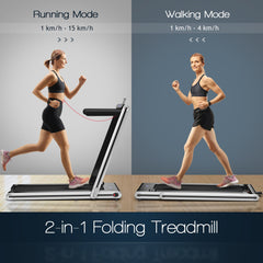 2-in-1 Folding Under Desk Treadmill with Dual LED Display-Silver