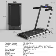 2-in-1 Folding Under Desk Treadmill with Dual LED Display-Silver