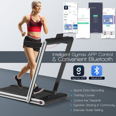 2-in-1 Folding Under Desk Treadmill with Dual LED Display-Silver