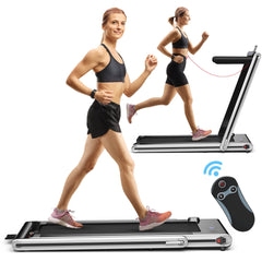 2-in-1 Folding Under Desk Treadmill with Dual LED Display-Silver