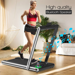 2-in-1 Folding Under Desk Treadmill with Dual LED Display-Silver