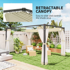 Outsunny 3 x 4m Aluminium Frame Pergola, with Retractable Roof - Khaki