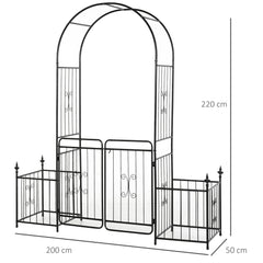 Outsunny Metal Garden Arbor Arch with Double Doors, 2 Side Planter Baskets, Climbing Vine Frame, Black