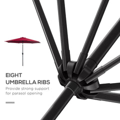 Outsunny 3(m) Tilting Parasol Garden Umbrellas, Outdoor Sun Shade with 8 Ribs, Tilt and Crank Handle for Balcony, Bench, Garden, Wine Red